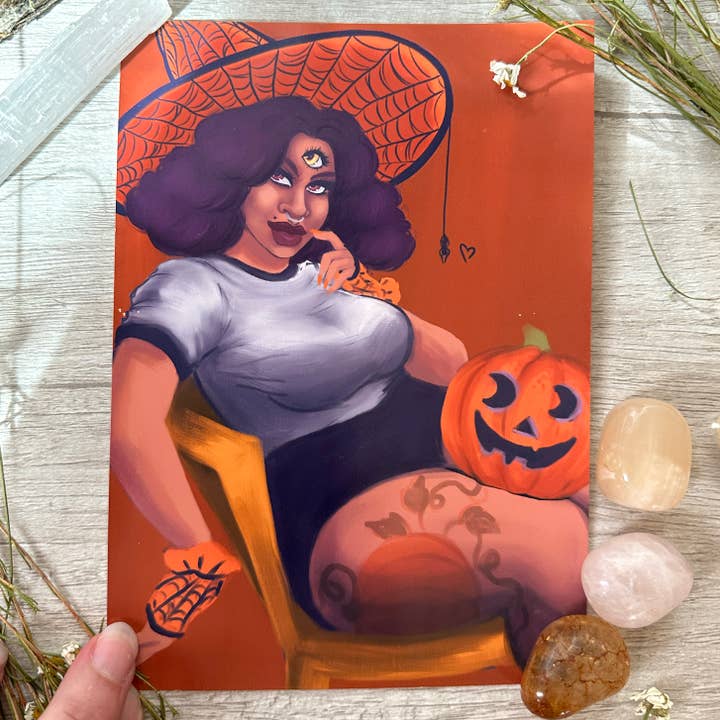 Impressão de Arte de Bruxa Pin-Up de Halloween - 8x10" e 5x7" por atacado de Rainbow Coven Designs