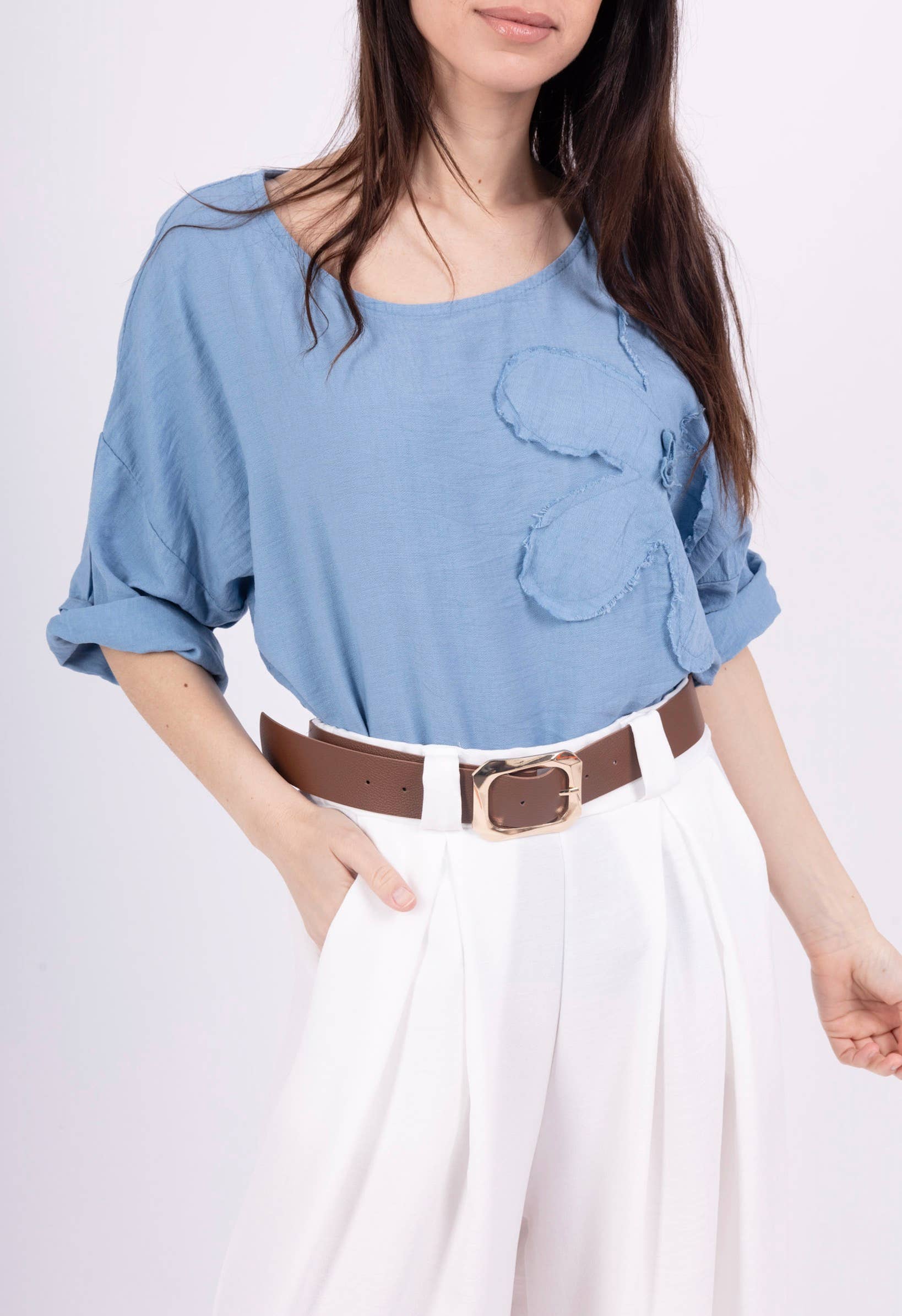 Happy look - Wholesale Blouse - Women's - Viscose Top with Round Neck and Flower Embroidery8