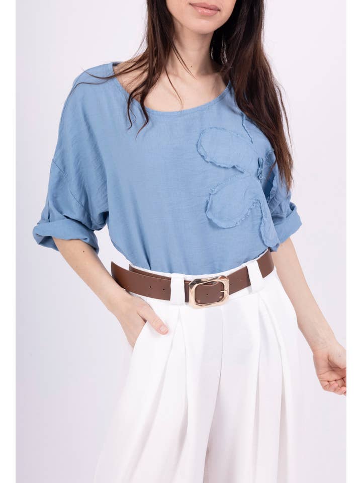 Happy look - Wholesale Blouse - Women's - Viscose Top with Round Neck and Flower Embroidery8