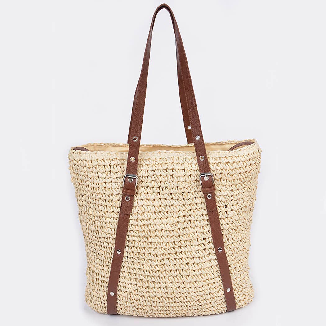 3AM BY H&D ACCESSORIES - Wholesale Beach Bag - Leather Strap Straw Like Basket Bag4
