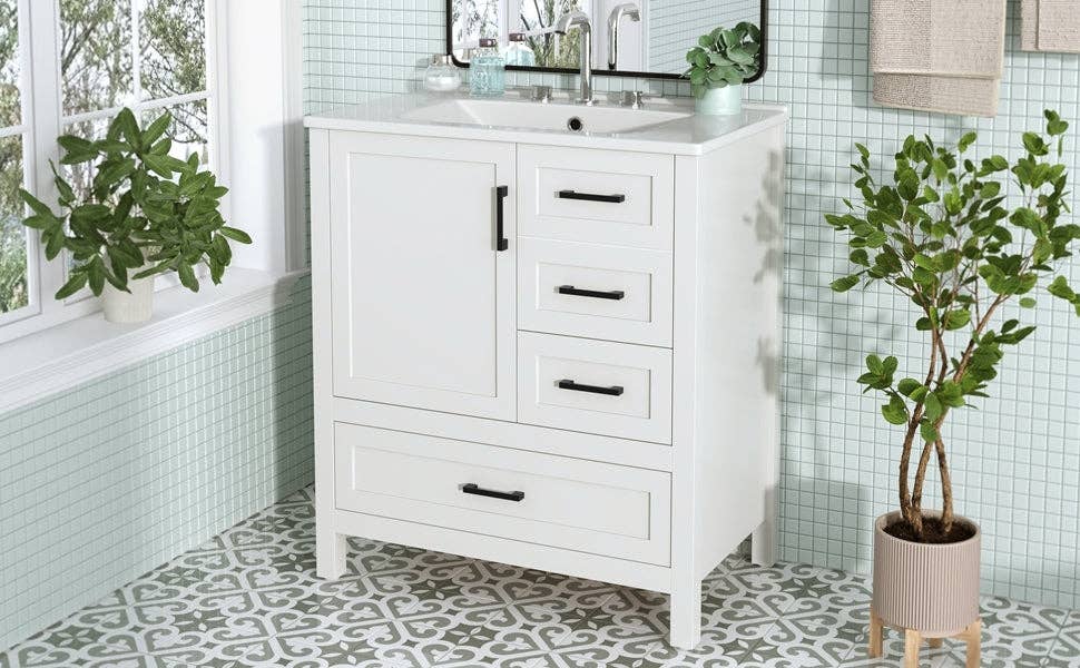 39F Inc. - Vente Armoire - Meuble-lavabo blanc de 30" avec lavabo et tiroirs à fermeture douce40