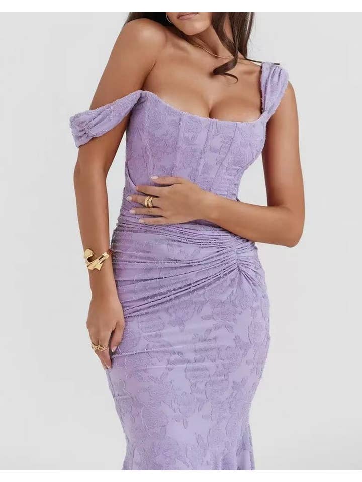 Rosa Clothing - Wholesale Dress - Women's - Ruffled lace slip floral jacquard maxi mermaid dress16