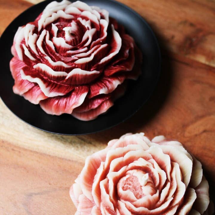 Peony Candle: Soy Wax Flower Shaped Candle for wholesale by Val Viola Candles