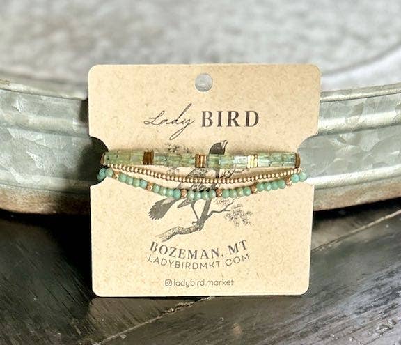 Lady Bird Market - Wholesale Jewelry Set - Tila Set Hazy Greens & Gold Stretchy Tila Bead Bracelet3