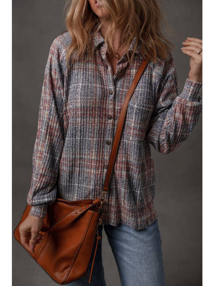 Multicolour Plaid Textured Button-Up Chest Pocket Shirt for wholesale on Faire4