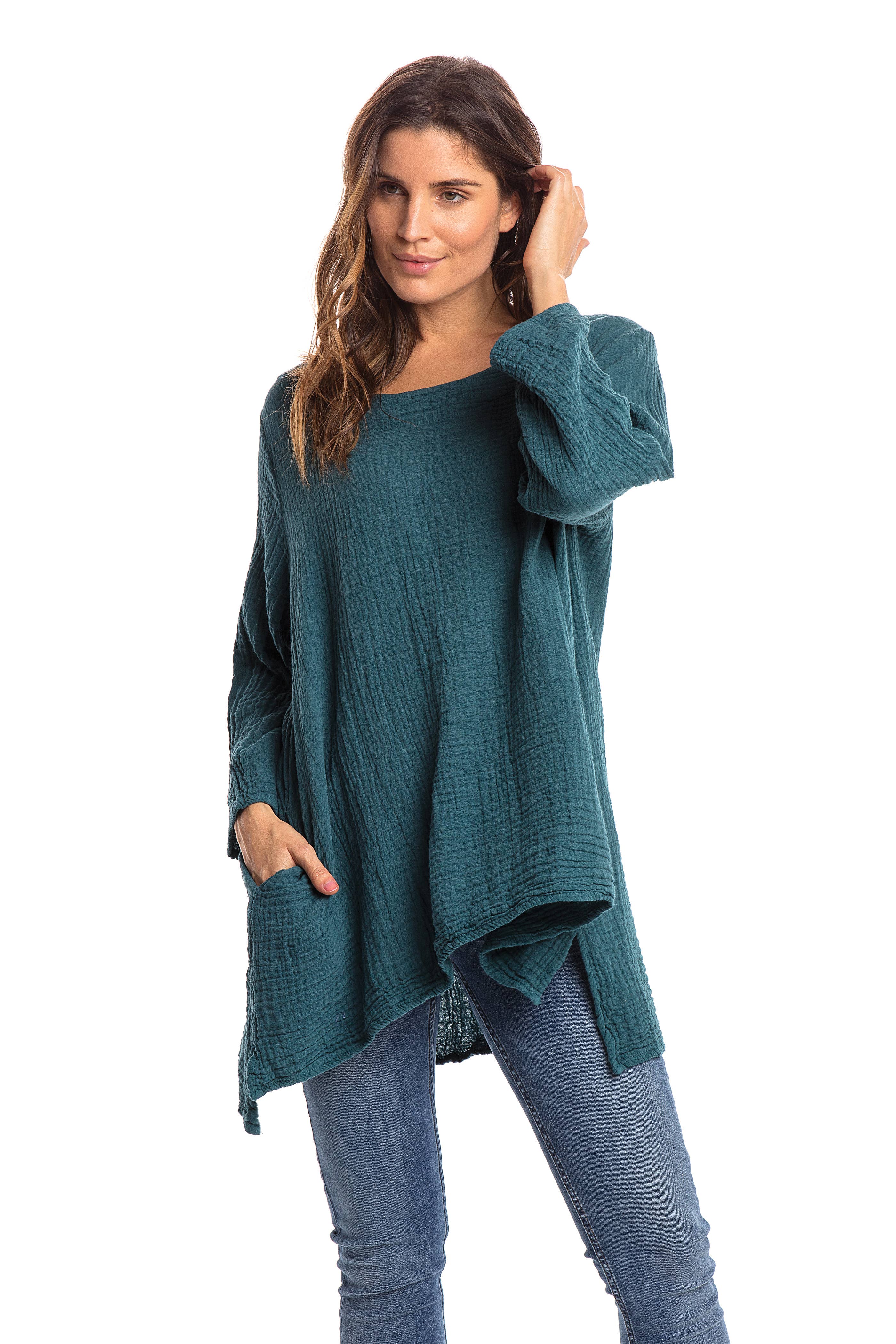 Nusantara Inc. - Wholesale Blouse - Women's - Thai Cotton Long Sleeve Tunic-03477 (S/M, L/X, XXL)4