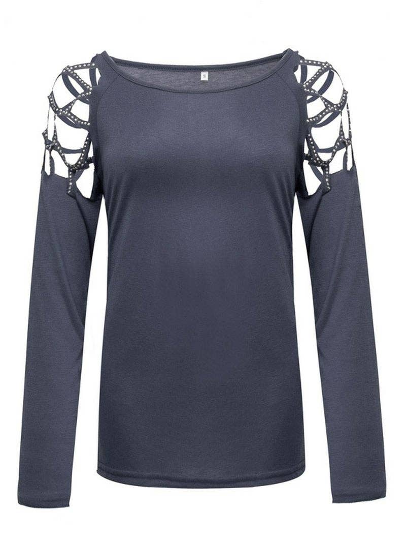 Tourtiwi - Wholesale Blouse - Women's - Long Sleeve Top with Studs and Diamonds6