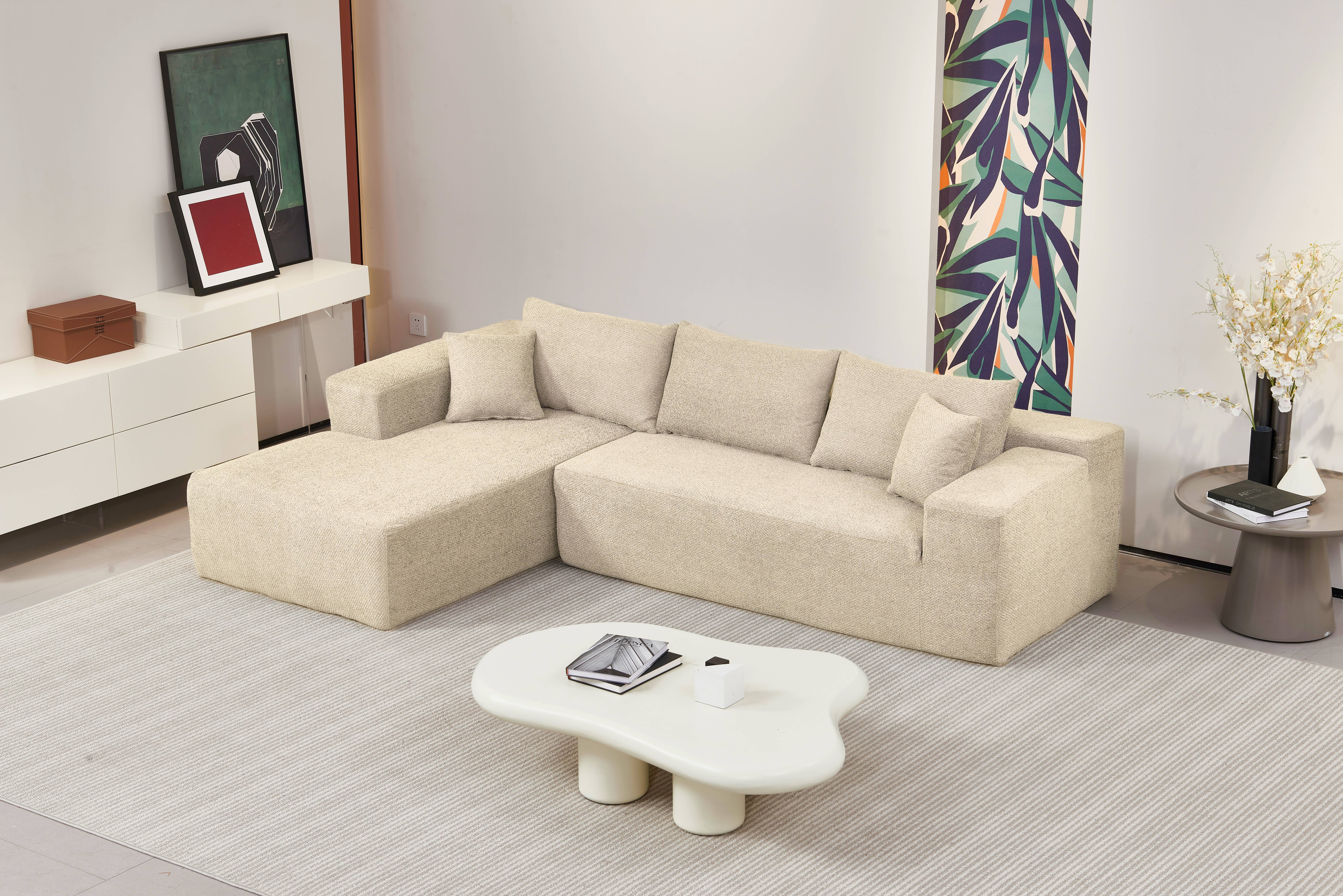 LivingTaste Home Inc - Wholesale Sofa - Beige L-Shaped Compressed Sofa – 3 Seats Chaise1