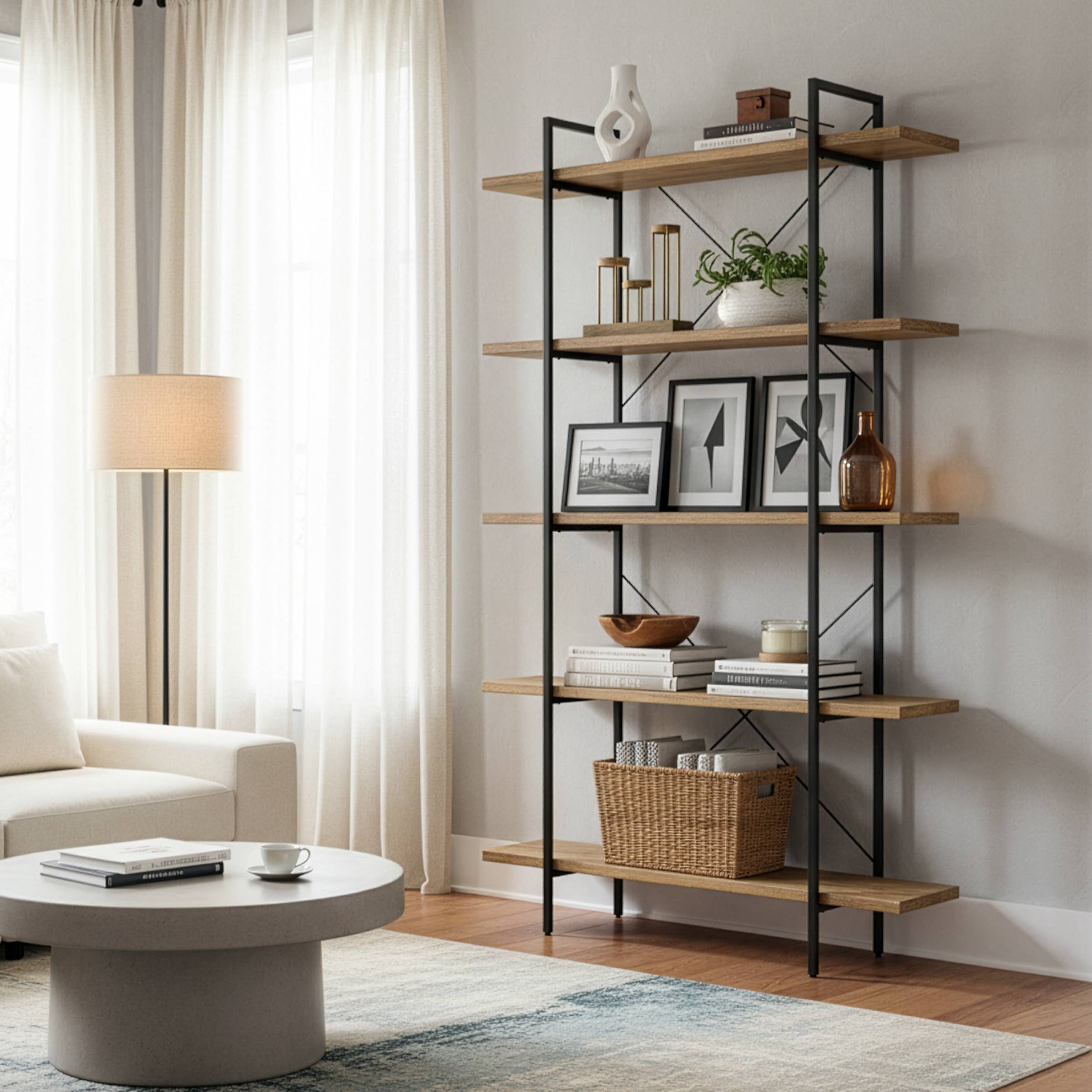 Glamour Home - Wholesale Free Standing Shelf - Amrit 84.5" Wood and Metal Etagere Bookcase Media Center1
