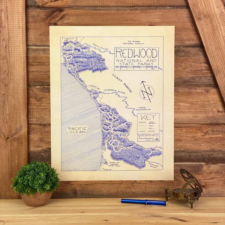 Redwood National Park Handritad Karta Skriv ut för wholesale av Cryptocartography