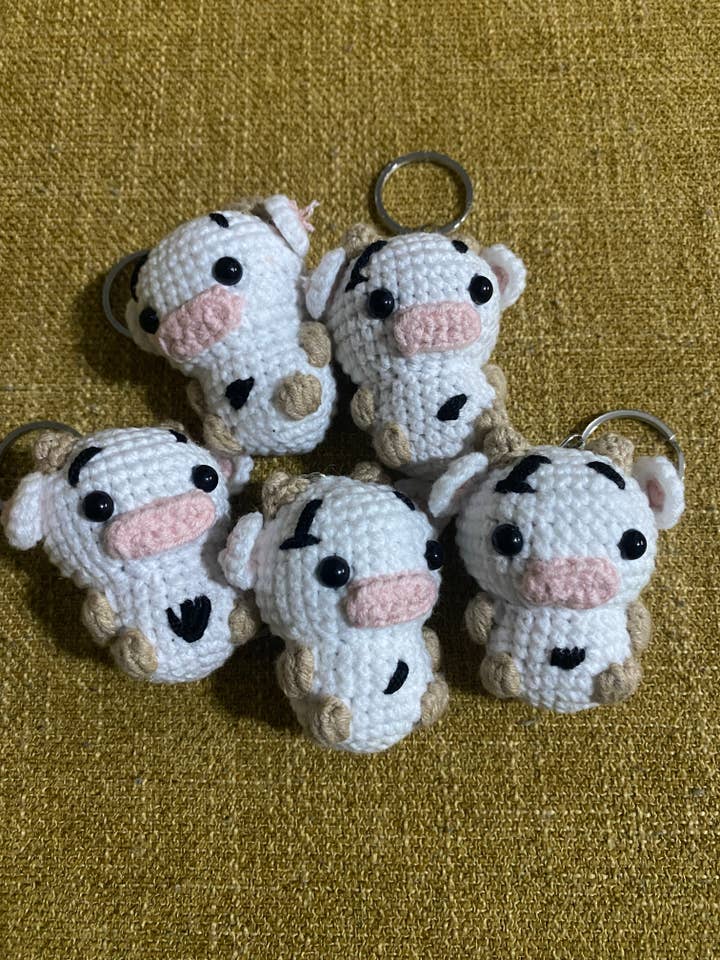 Crochet Baby Cow Keychain for wholesale by Marie and Rose Crochet Toys