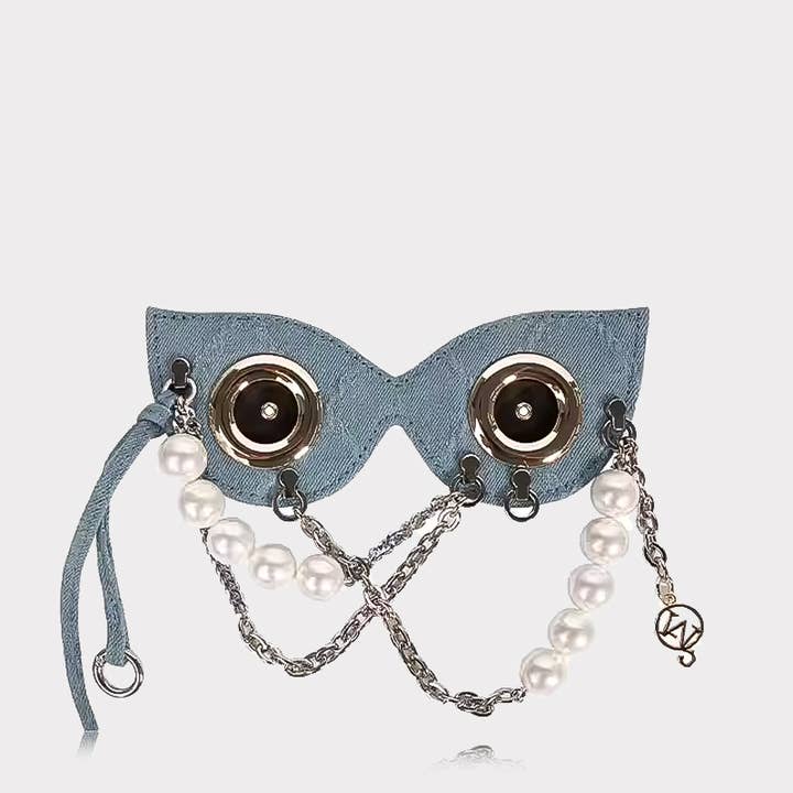 Tashanger - Afneembaar Masker - Parel & Metalen Ketting / Denim voor wholesale door WANACCESSORY