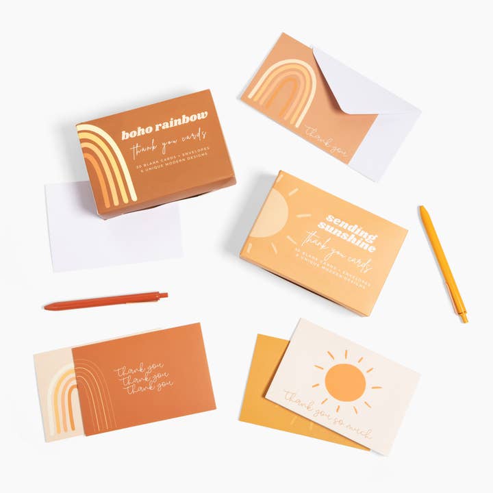 Lain & Lou - Vente Cartes de remerciements - Cartes de remerciement Boho Sun en vrac | Paquet de 30 avec enveloppes7