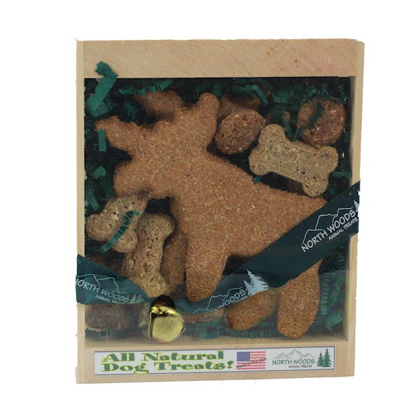 Jingle All The Way, 8 gift crates per ship box for wholesale by North Woods Animal Treats and Gifts