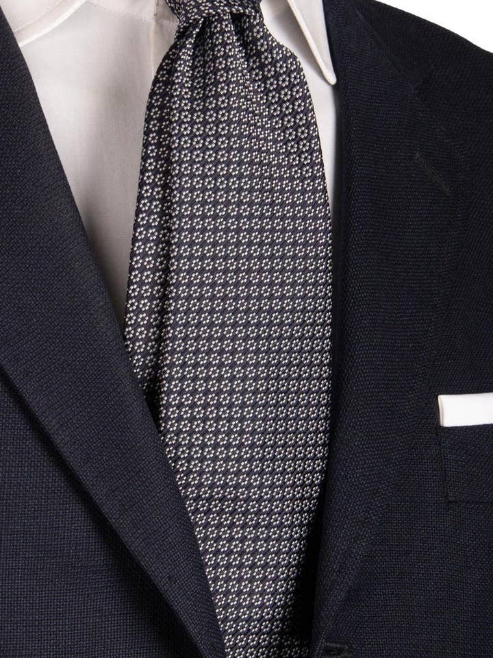 Gravata de Cerimónia de Seda Azul Padrão Cinza CY6639 por atacado de Graffeo Cravatte