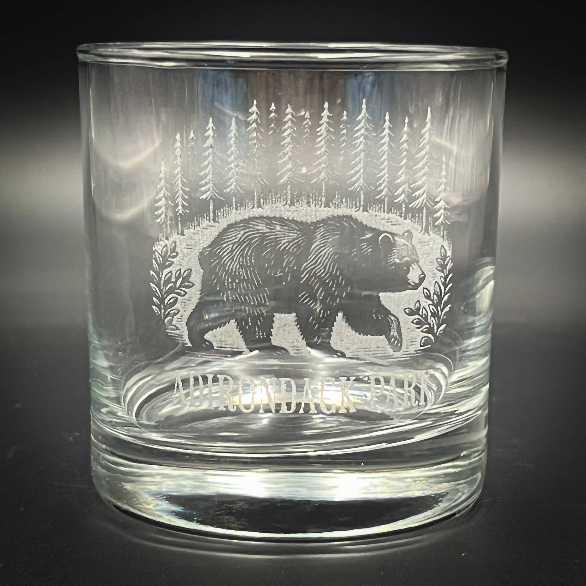 Adirondack Etching LLC - Wholesale Cocktail/Liquor Glass - Bear in a Forest 10 oz Old Fashioned0