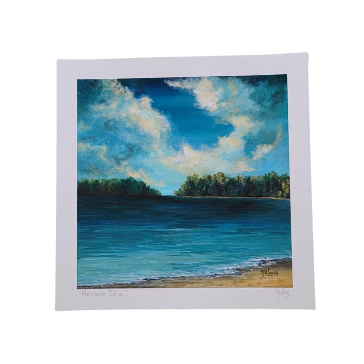 Lake, Beach, Coastal, Wall Art "Peninsula Drive" Art Print for wholesale by Glass Muriel