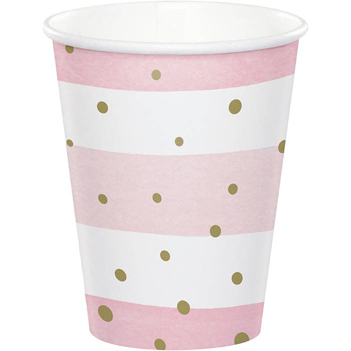 Bulk Party Decor - Wholesale Disposable Cup - Bulk Pink and Gold Celebration Paper Cups (96 per Case)