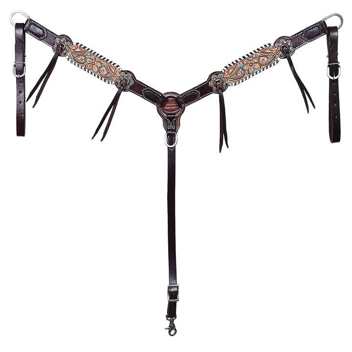 HILASON Western Horse Headstall Breast Collar & Spur Strap Tack Set American Leather Floral Carving | Straps for Horses for wholesale by HILASON