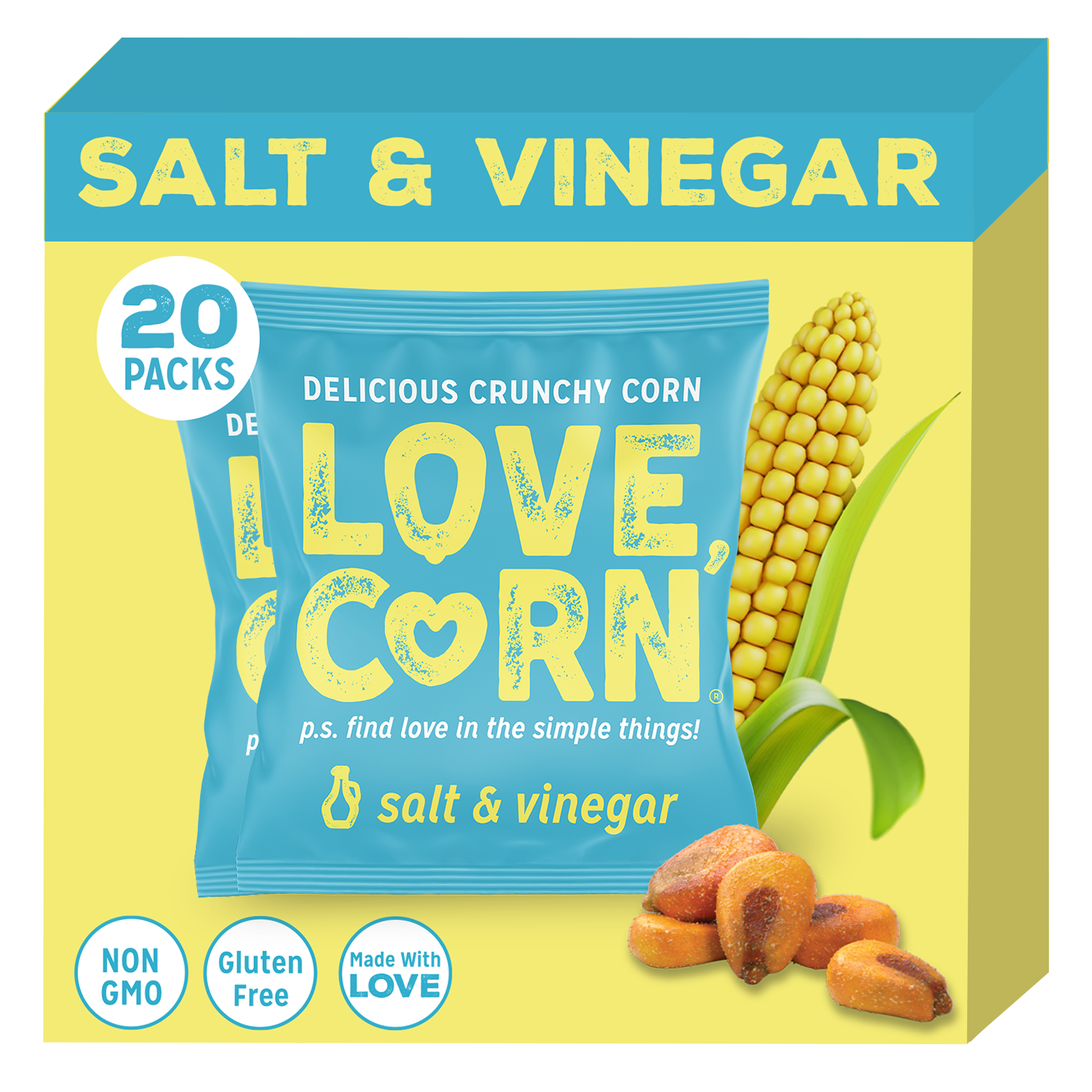 LOVE CORN - Wholesale Puffed Snack - LOVE CORN Salt & Vinegar Multipack 0.7oz x 20 Bags0
