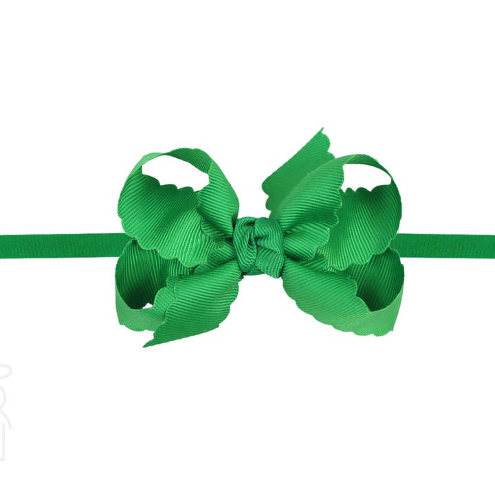 Beyond Creations, LLC - Wholesale Fashion Headband - Kids - 1/4" NYLON PANTYHOSE HEADBAND W/ SCALLOPED EDGE BOW