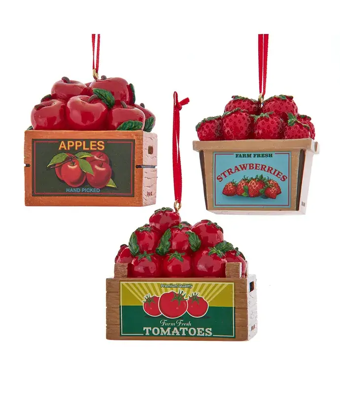 Kurt S. Adler, Inc. - Wholesale Ornament - 2.25" Resin Fruit/Veggie Crate Ornaments 3 Assorted0