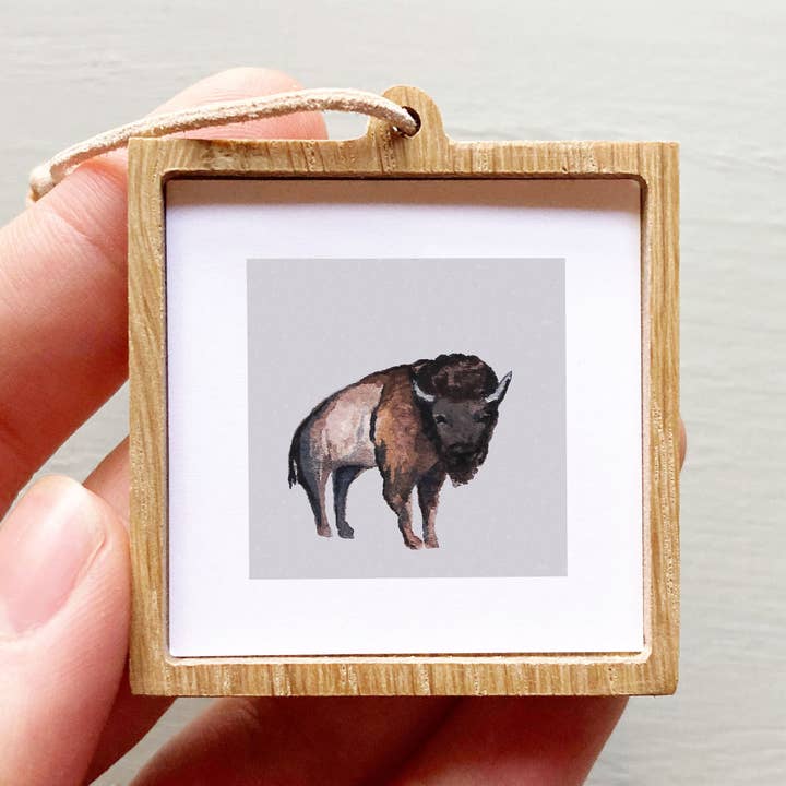 Mini 1" Bison Buffalo Animal Tiny Watercolor Painting Art Pr for wholesale by Mick's Art Goods