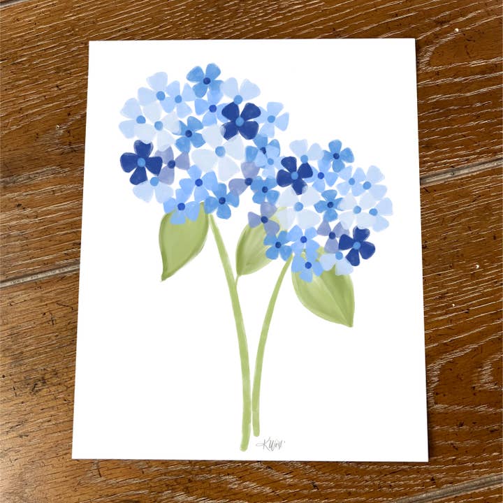 Hydrangea Stems Art Print, Blue and White Wall Art for wholesale by Art and Soul