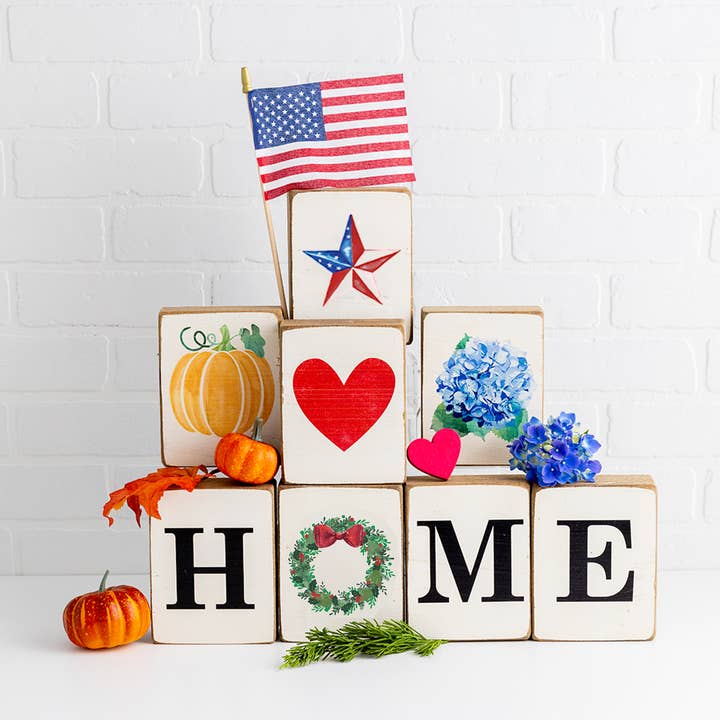 Home Seasonal Decorative Wooden Block Bundle for wholesale by Rustic Marlin