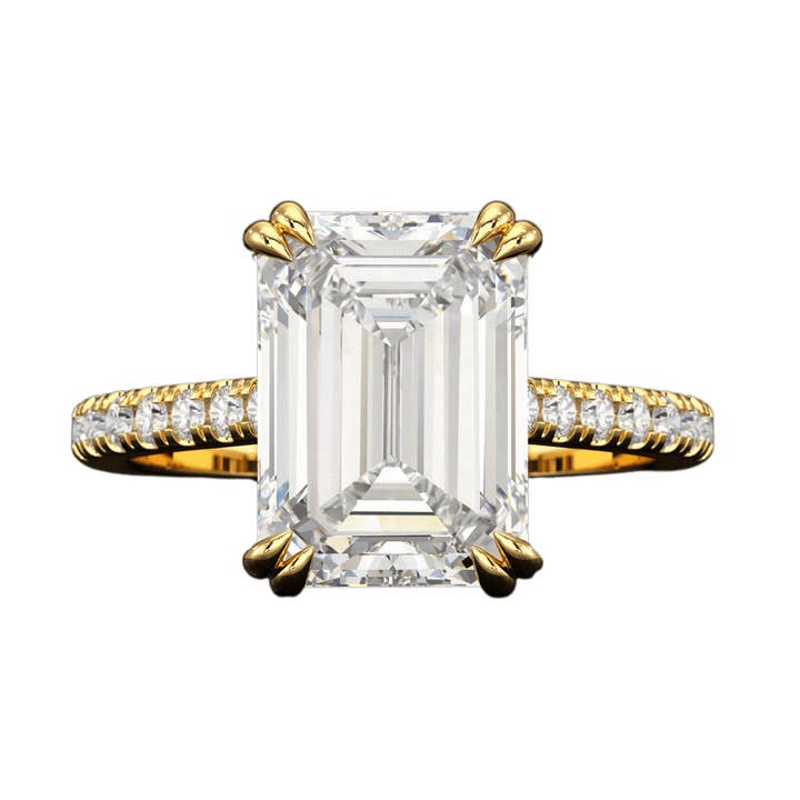 5 Carat Emerald Cut Diamond French Pave Band Engagement Ring for wholesale by Evara Jewelry