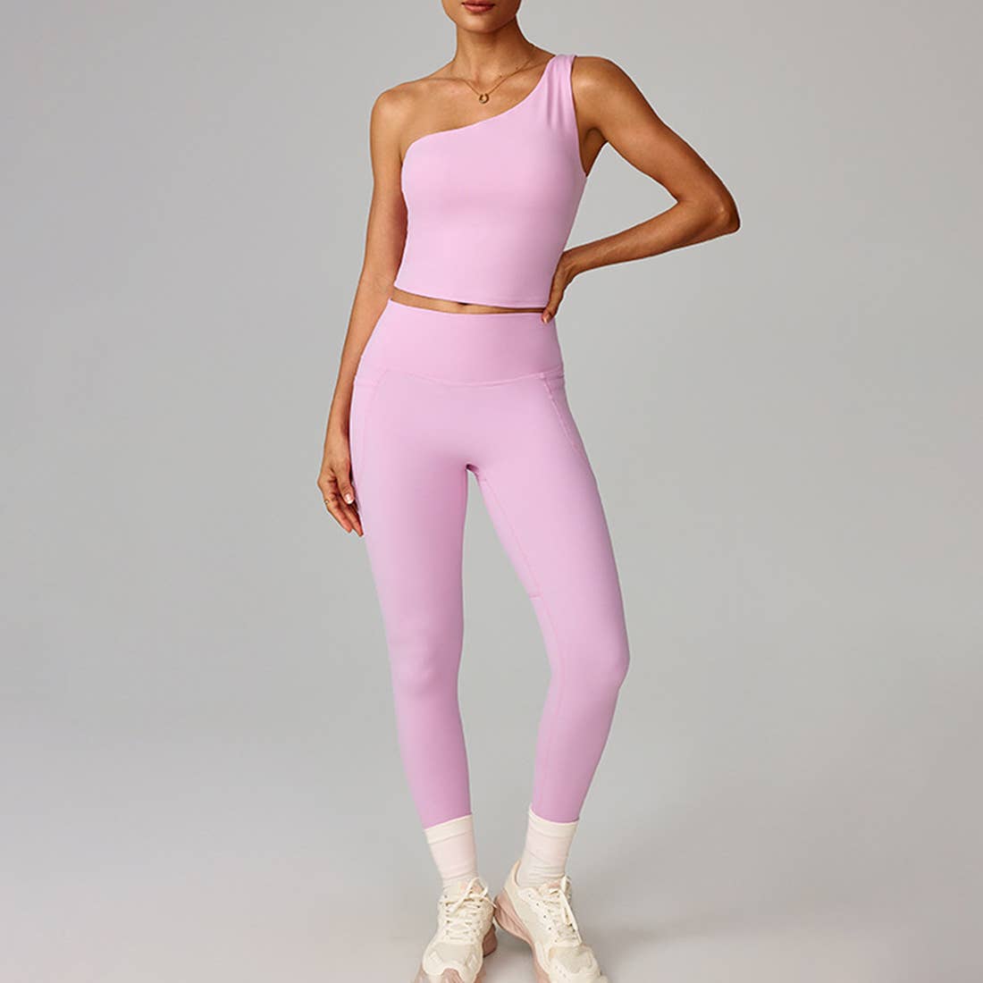 Sodalemon – wholesale Activewear set – Women′s – Women Yoga Set: Asymmetric Strap Bra + High-Waist Leggings10