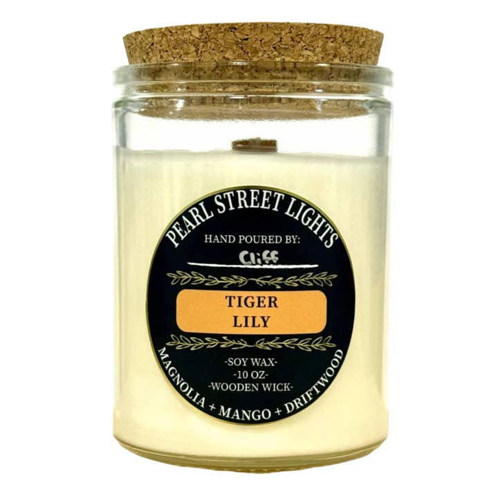Tiger Lily Soy Wax Wood Wick Candle w/Various Sizes for wholesale by Pearl Street Lights