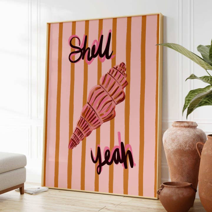 Pink Seashell Art Print, Coastal, Maximalist for wholesale by Georgie King Designs
