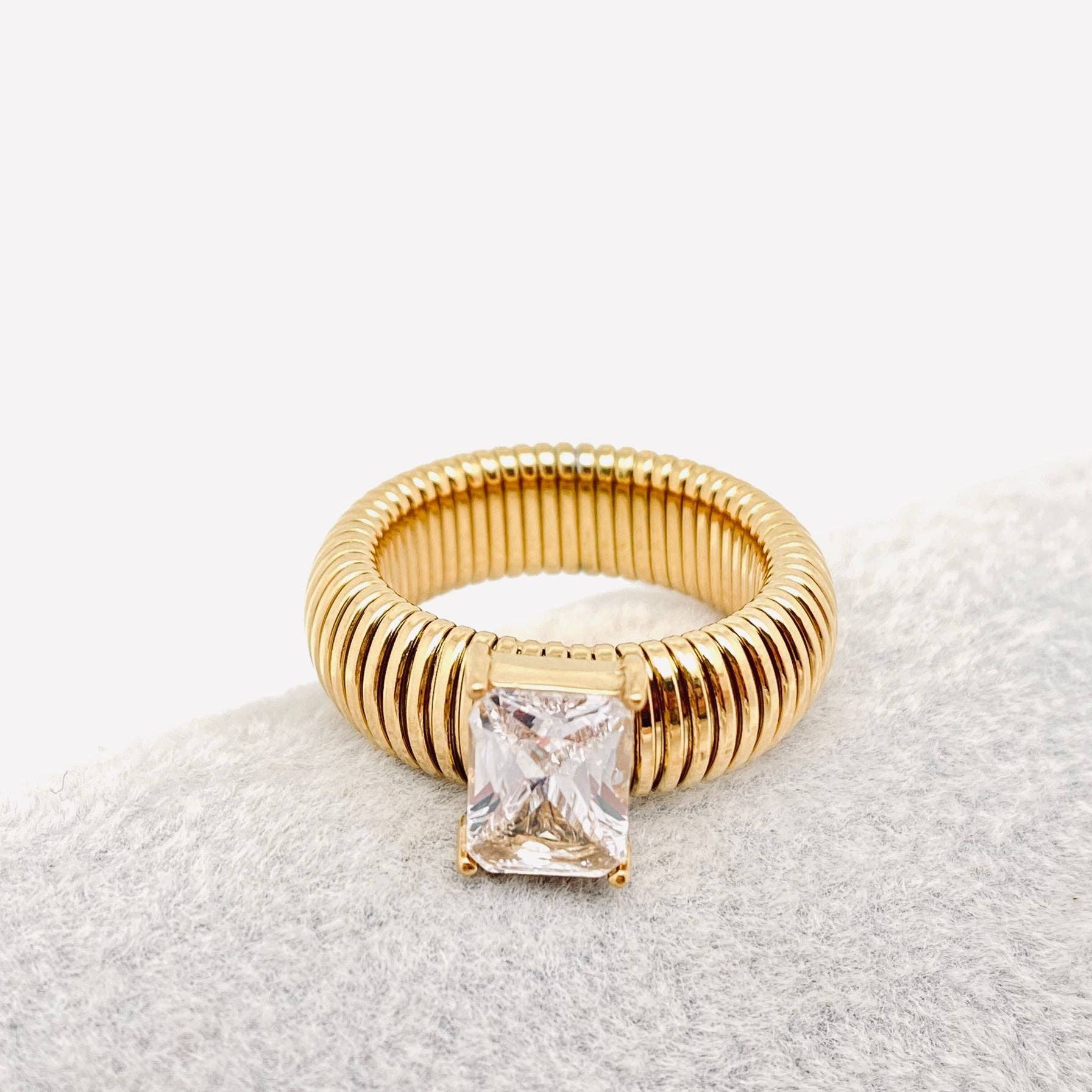 Mio Queena – Engroshandel Solitairering – Zircon 18K forgyldt rustfrit stål stribede ringe - FGS5