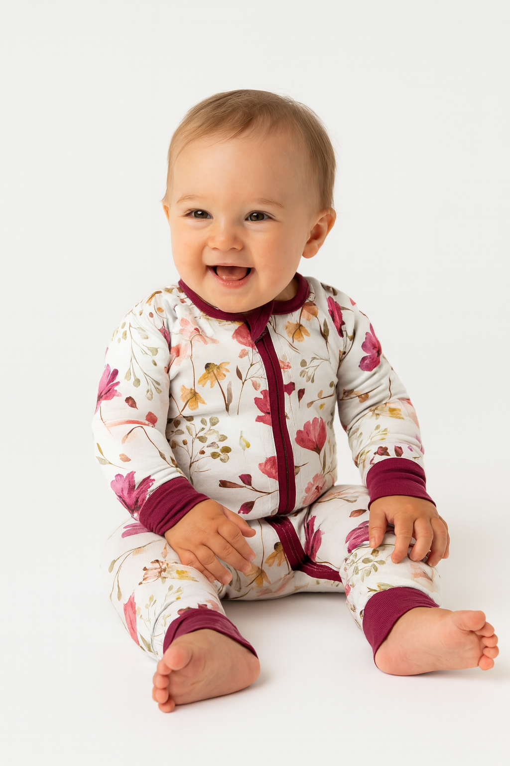 Tiny toes Baby Co - Vente Barboteuse – bébé - Combinaison à fermeture éclair en bambou à fleurs violettes1