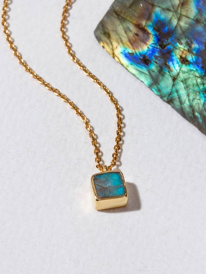 Vierkante Frame Edelsteen Ketting - Labradoriet voor wholesale door Luna Norte