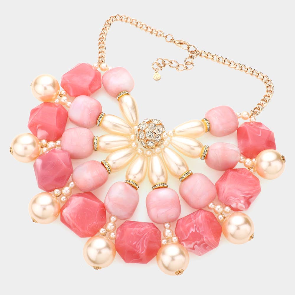 Sensibling Corp. - Wholesale Bib Necklace - Pearl Marbled Stone Cluster Statement Necklace3
