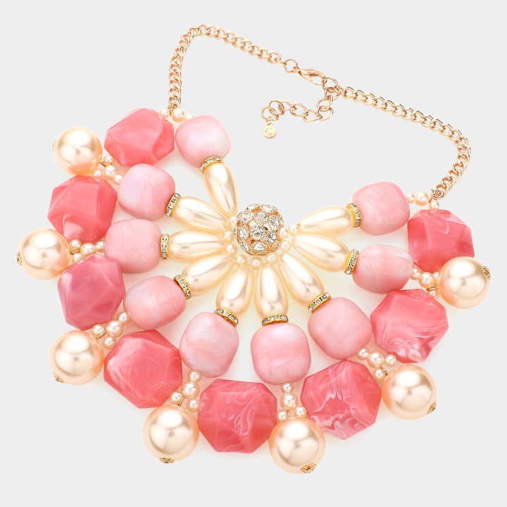 Sensibling Corp. - Wholesale Bib Necklace - Pearl Marbled Stone Cluster Statement Necklace3