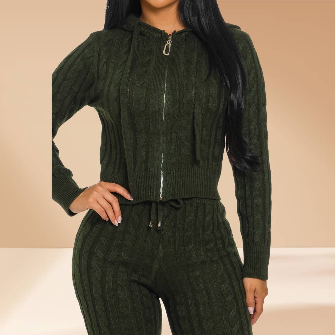 Celystrends - Wholesale Lounge Set - Women's - Cable Knit Pants Set Hooded Sweater10