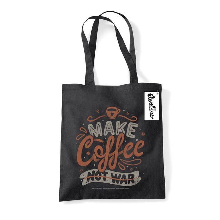 TOBE FONSECA (MAKE COFFEE NOT WAR) BLACK TOTE BAG for wholesale by Pyramid International