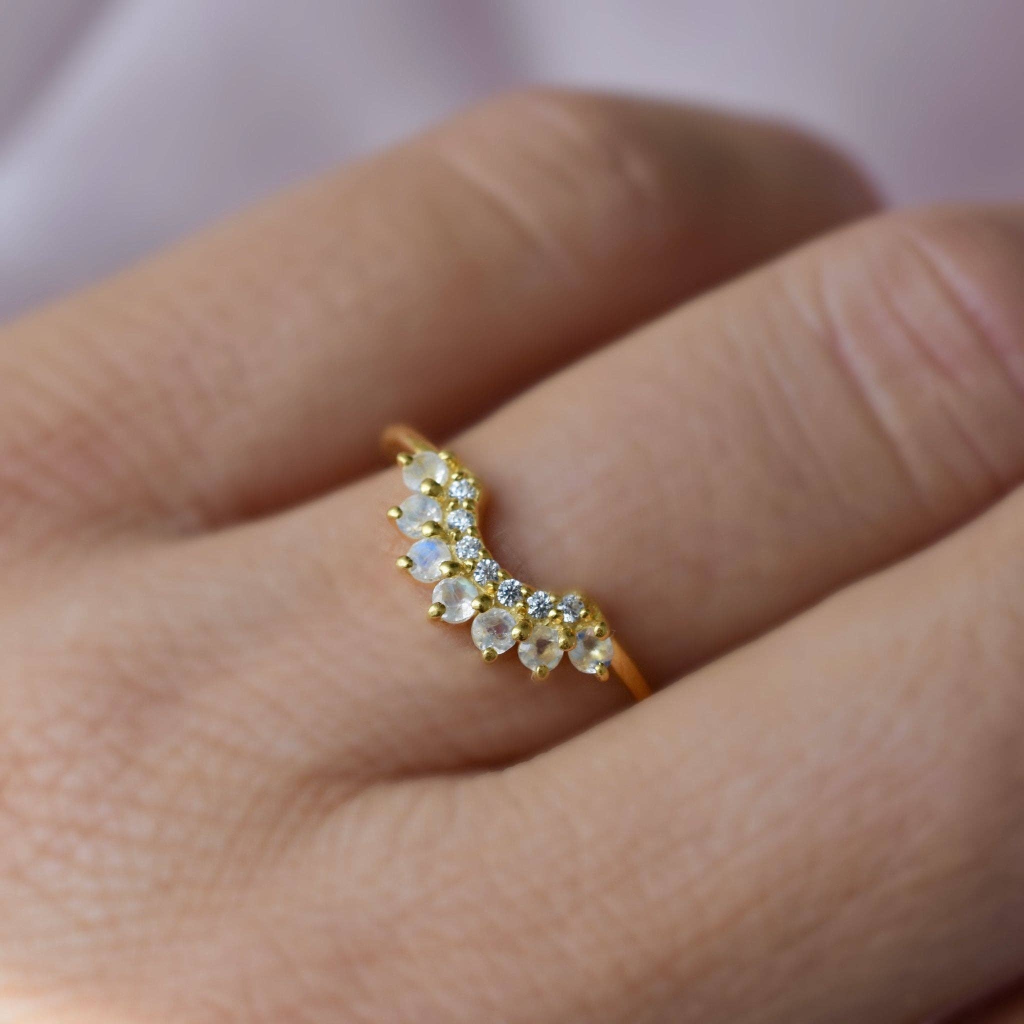 La Kaiser – wholesale Multi-stone ring – Moonstone and Diamond Rainbow Arc Ring1