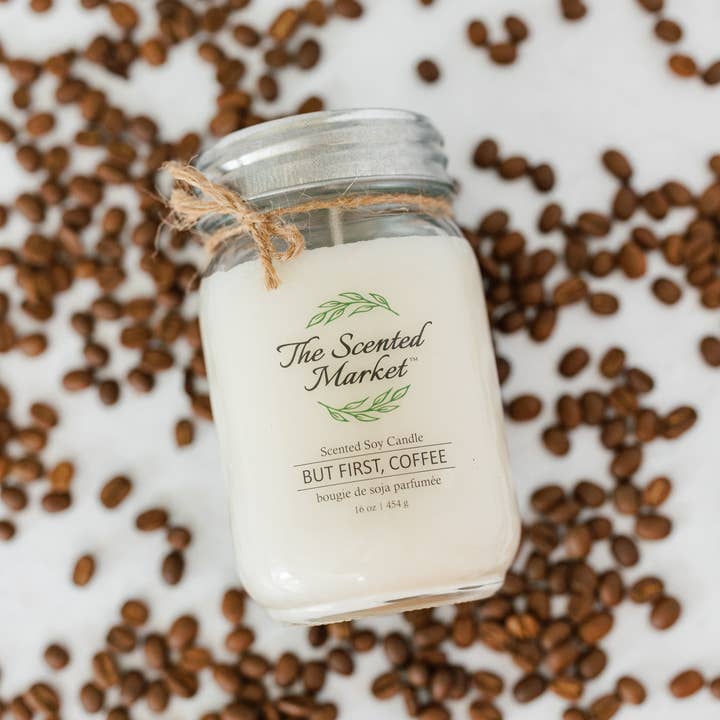 The Scented Market – wholesale Jar/filled candle – BUT FIRST, COFFEE Soy Wax Candle 16 oz4