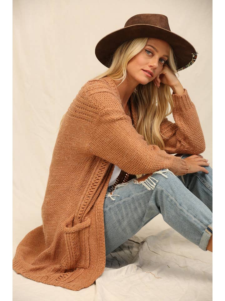 KyeMi - Vente Cardigan – femme - Long cardigan en maille douce avec poche latérale1