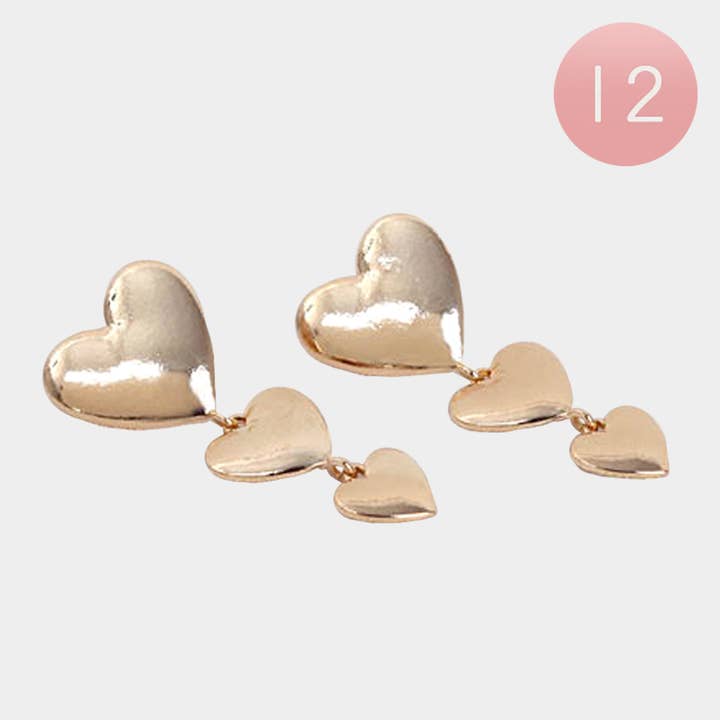 12Pairs - Triple Metal Heart Link Dropdown Earrings
for wholesale by Sensibling Corp.