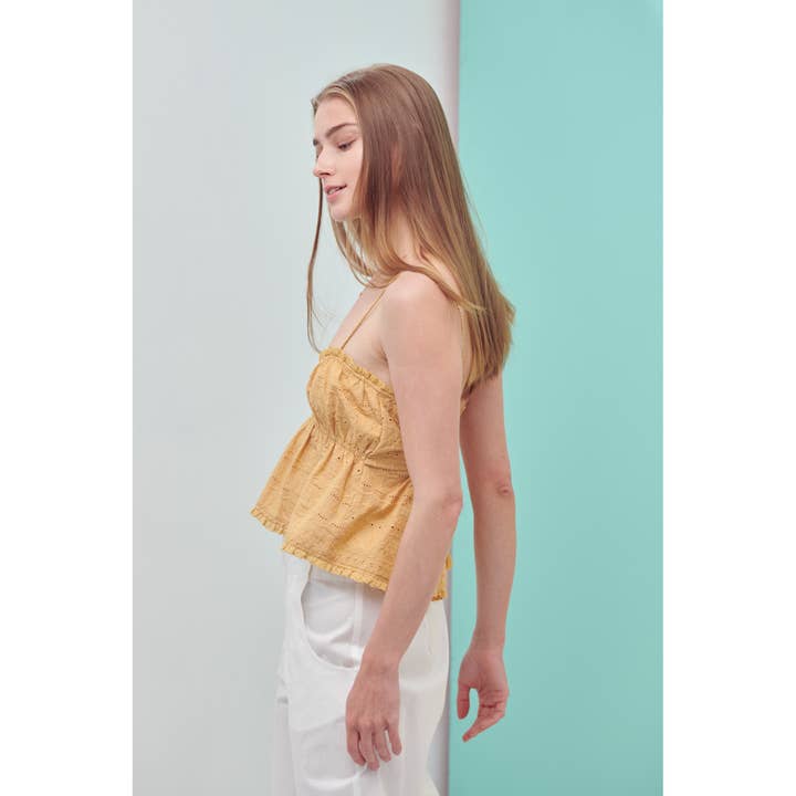 YELLOW Sleeveless Ruffle Crop Top with Tie Back-HT0058 for wholesale on Faire2