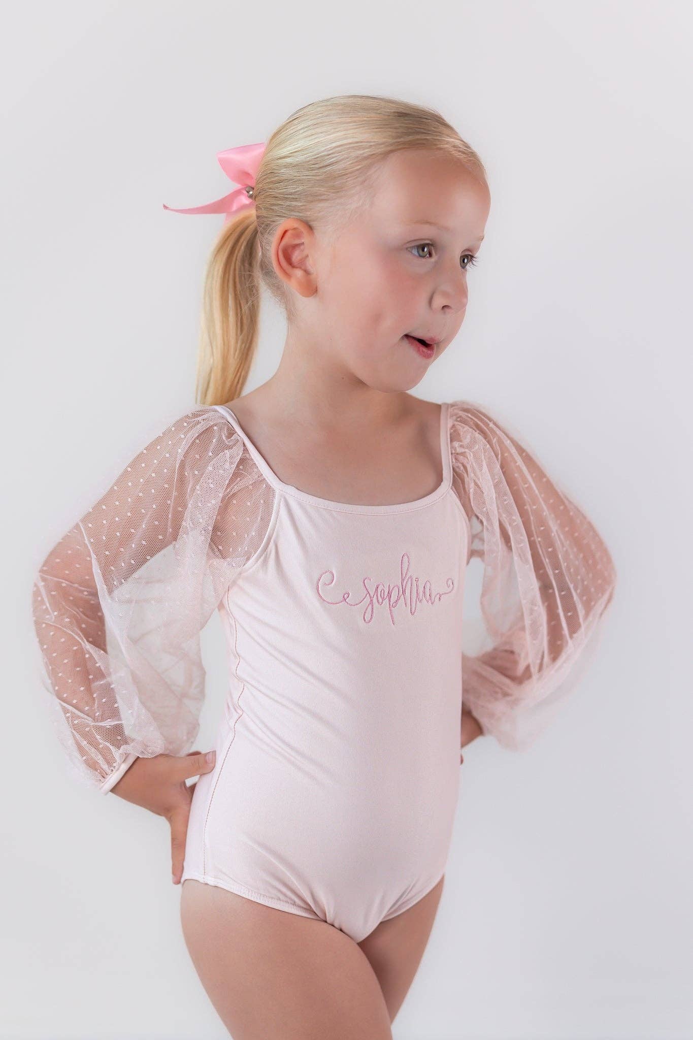 Cheeky Plum - Wholesale Leotard - Kids - Mesh Long Sleeve Leotard - Pink Bliss11