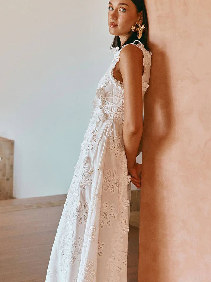 White Lace Trim Strap Maxi Dress for wholesale on Faire4