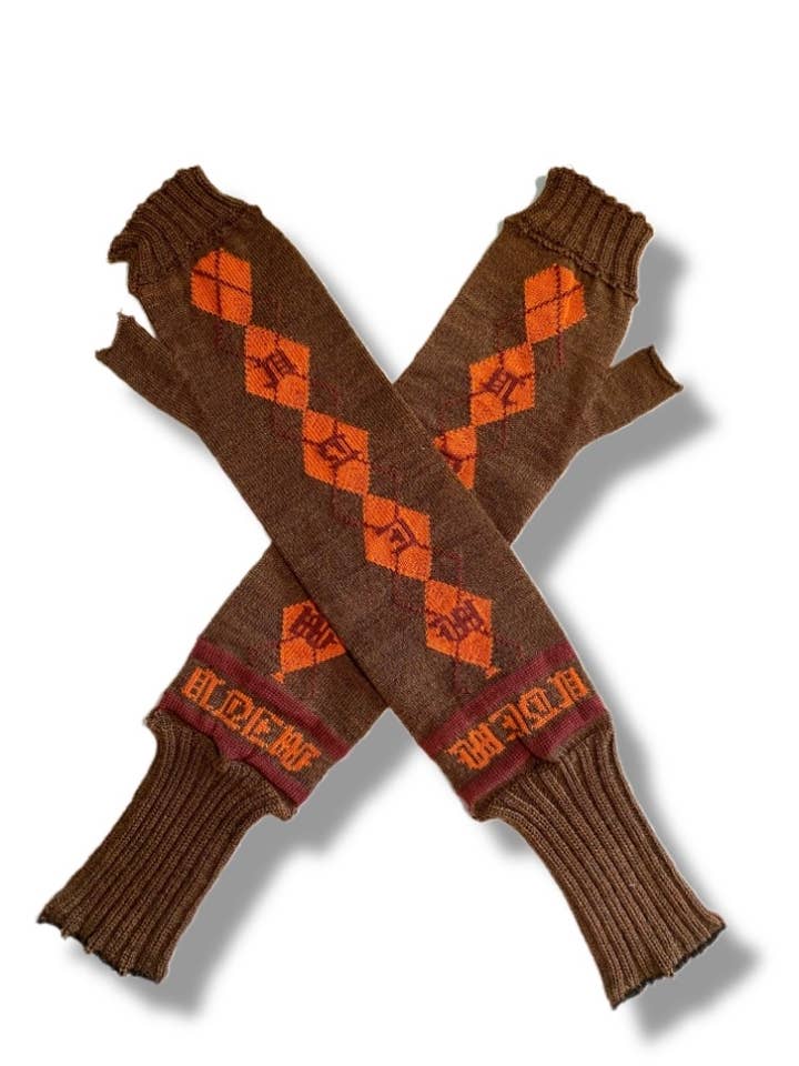 Manoplas largas de punto de lana merino/lana Argyle: baya/naranja/marrón para venta al por mayor de MITV Estelle