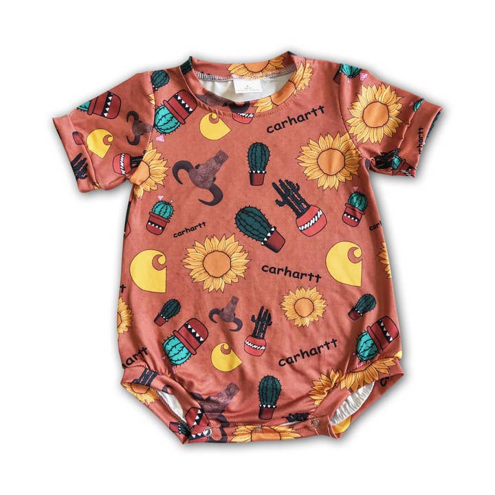 Yawoo Garments - Wholesale Bodysuit (Non-Footed) - Baby - Sunflower cow cactus baby boy summer romper
