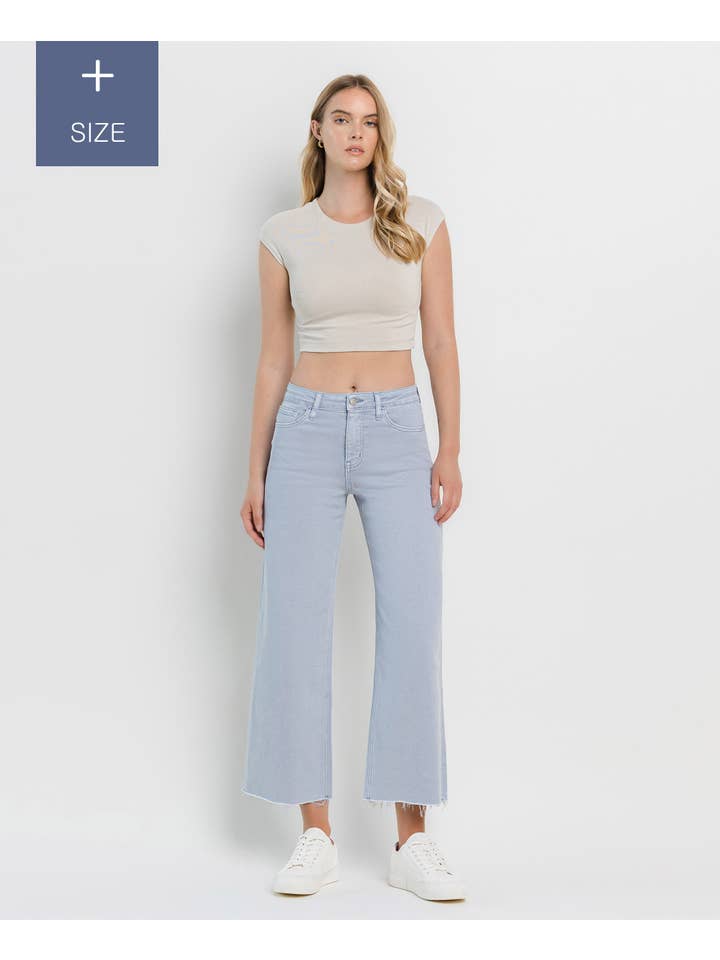 GRAY DAWN PLUS SIZE HIGH RISE CROP WIDE LEG JEANS T5872GRD-P for wholesale on Faire